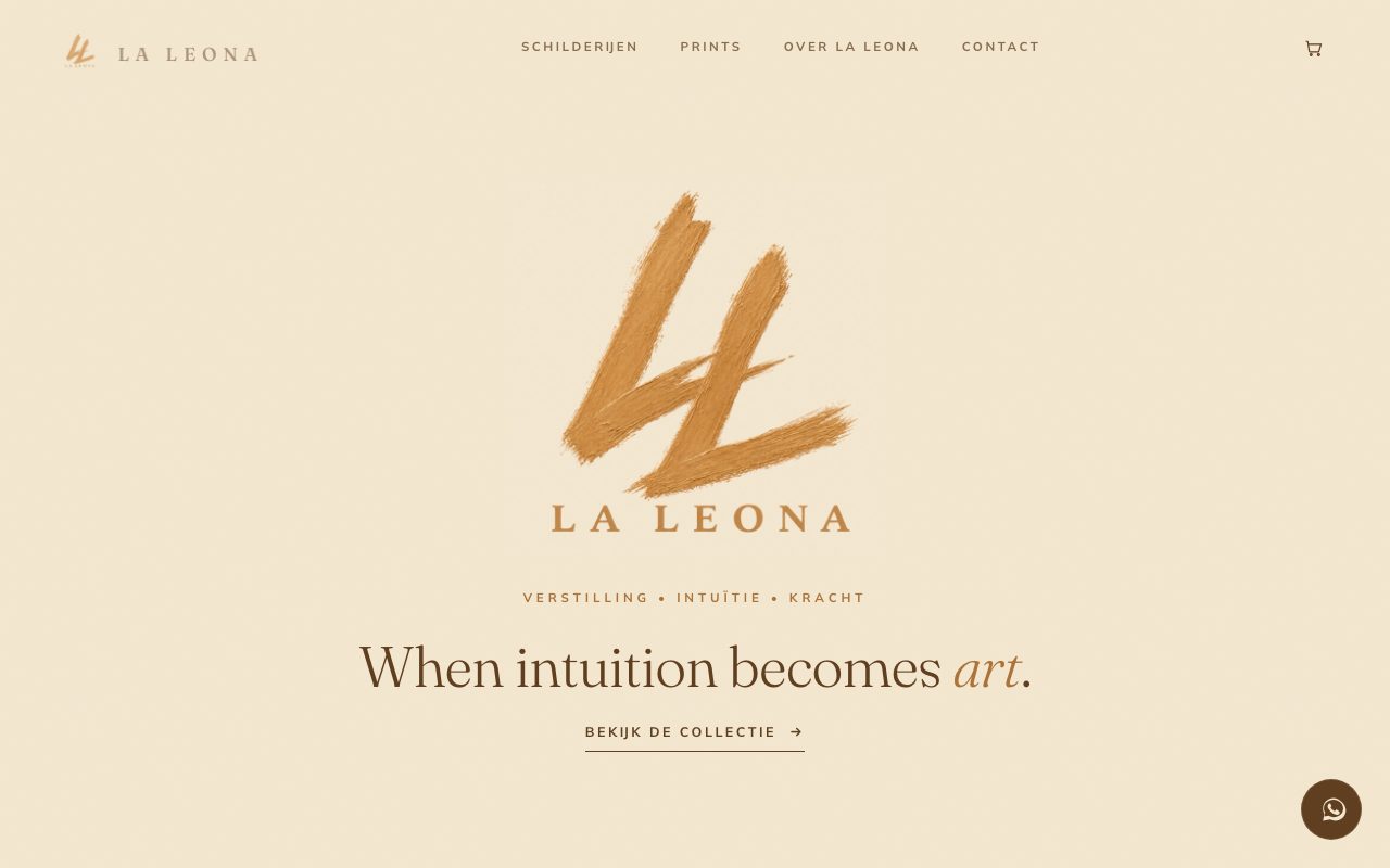 Website van La Leona, een portfolio voor handgemaakte schilderijen